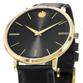 Movado Ultra Slim Black Dial Black Leather Strap Watch For Men - 0607087