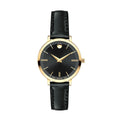 Movado Ultra Slim Black Dial Black Leather Strap Watch For Women -  0607095