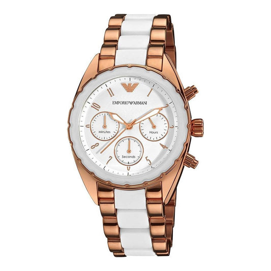Emporio Armani Sportivo White Dial Rose Gold & White Stainless Steel Watch For Women - AR5942