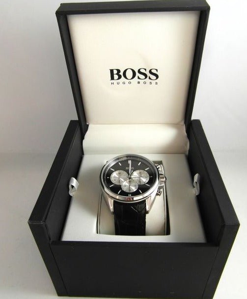 Hugo Boss Driver Black Dial Black Leather Strap Watch for Men - 1512879