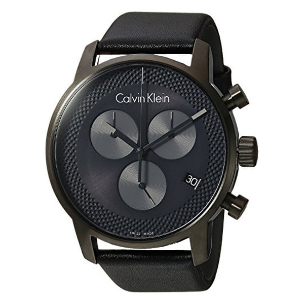 Calvin Klein City Chronograph Grey Dial Black Leather Strap Watch for Men - K2G177C3