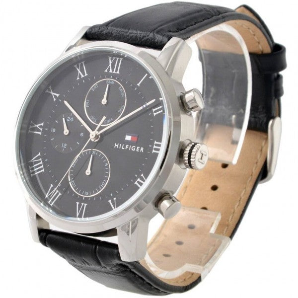 Tommy Hilfiger Kane Quartz Black Dial Black Leather Strap Watch for Men - 1791401