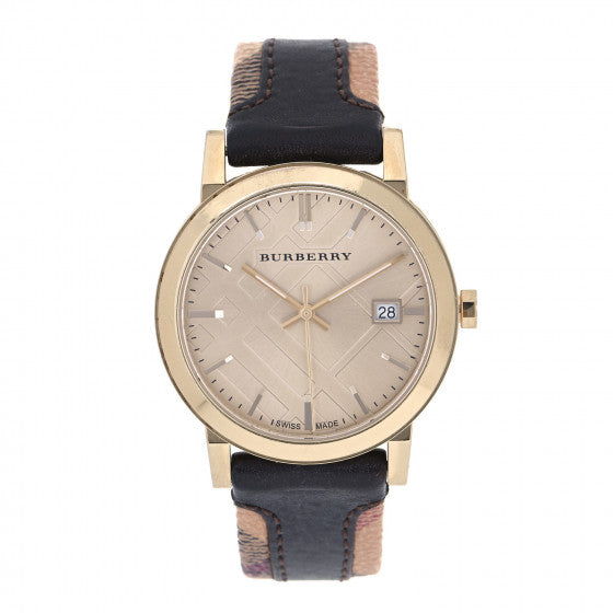 Burberry The City Gold Dial Black Leather Strap Watch for Men - BU9032