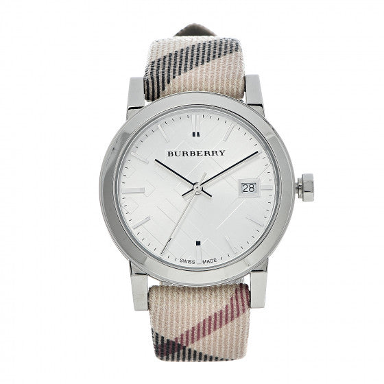 Burberry The City White Dial Beige Leather Strap Watch for Women - BU9113