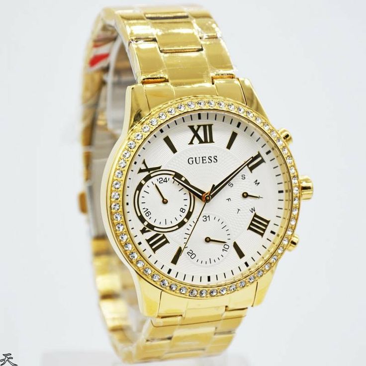 Guess Solar Chronograph Diamonds White Dial Gold Steel Strap Watch for Women - W1069L2