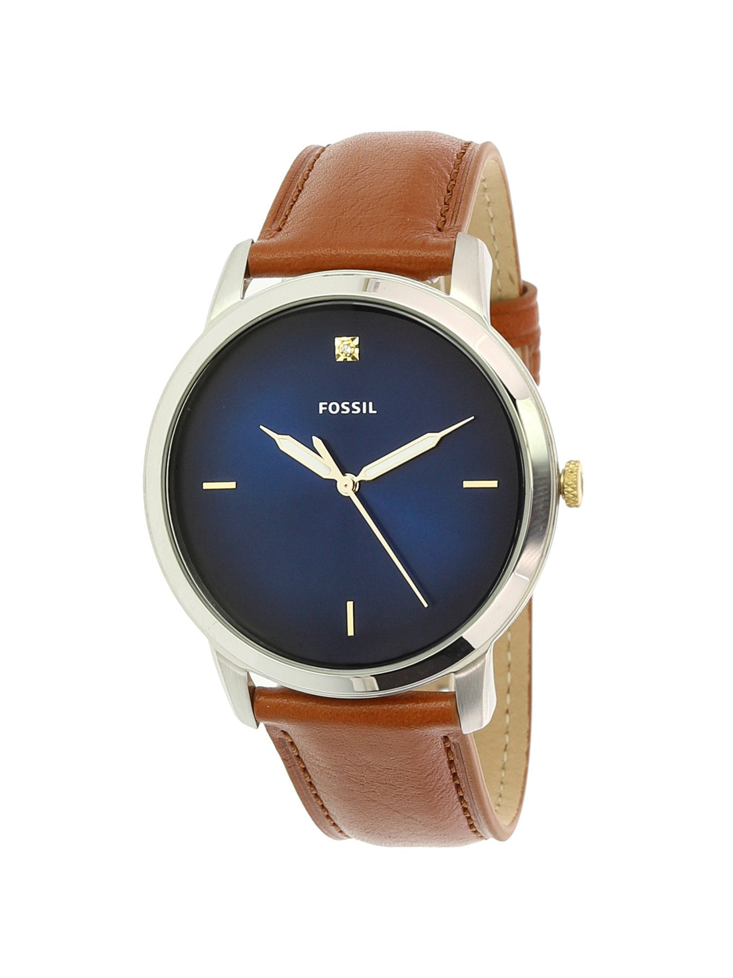 Fossil The Minimalist 3H Blue Dial Brown Leather Strap Watch for Men - FS5499