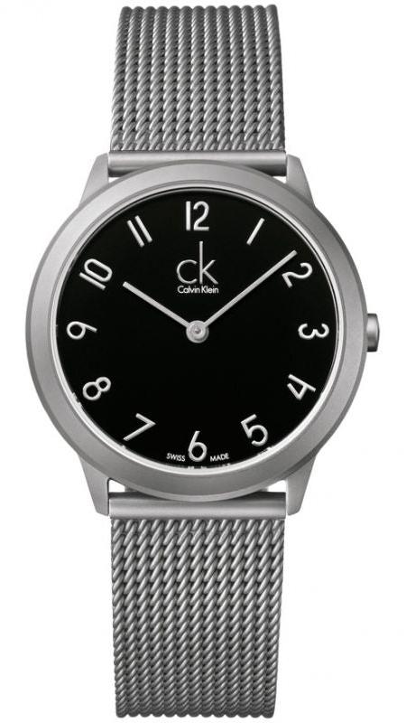 Calvin Klein Minimal Black Dial Silver Mesh Bracelet Watch for Women - K3M52151