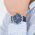 Emporio Armani Giovanni T Bar Chronograph Quartz Blue Dial Blue Leather Strap Watch For Men - AR11226