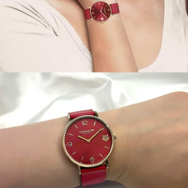 Coach Perry Red Dial Red Leather Strap Watch for Women - 14503867