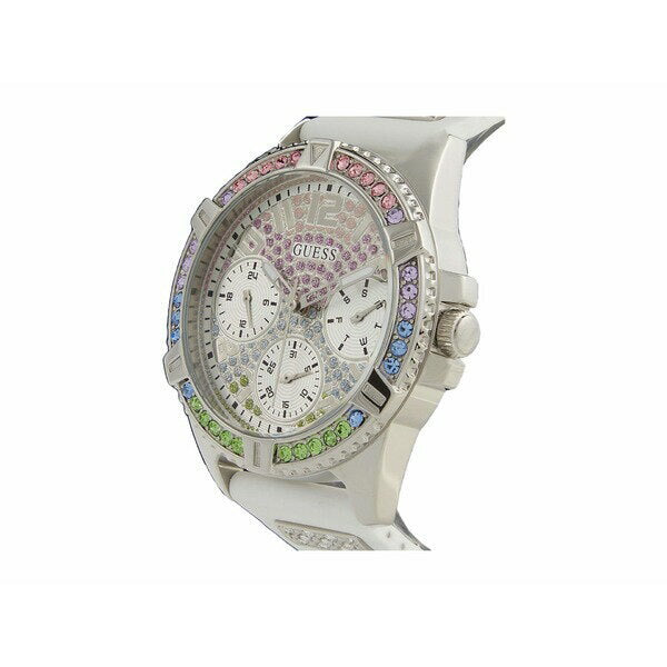 Guess Frontier Diamonds Silver Dial White Rubber Strap Watch for Women - GW0045L1