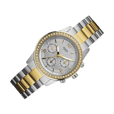 Guess Mini Spectrum Analog Silver Dial Two Tone Steel Strap Watch For Women - W0122L2