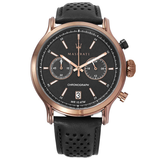 Maserati Legend Chronograph Black Dial Black Leather Strap Watch For Men - R8871638001