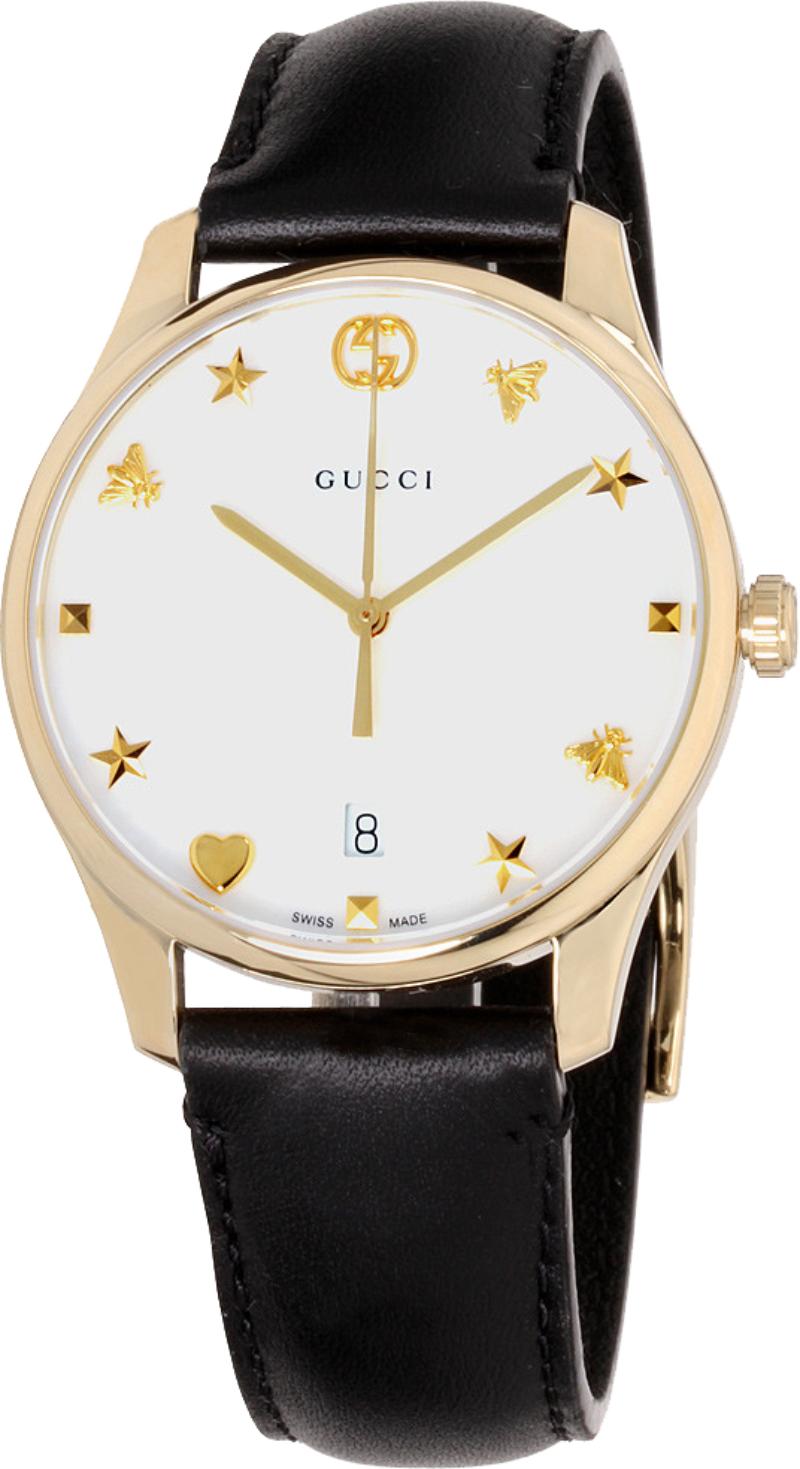 Gucci G-Timeless Quartz Mother of Pearl Dial Black Leather Strap Watch For Women - YA1264044