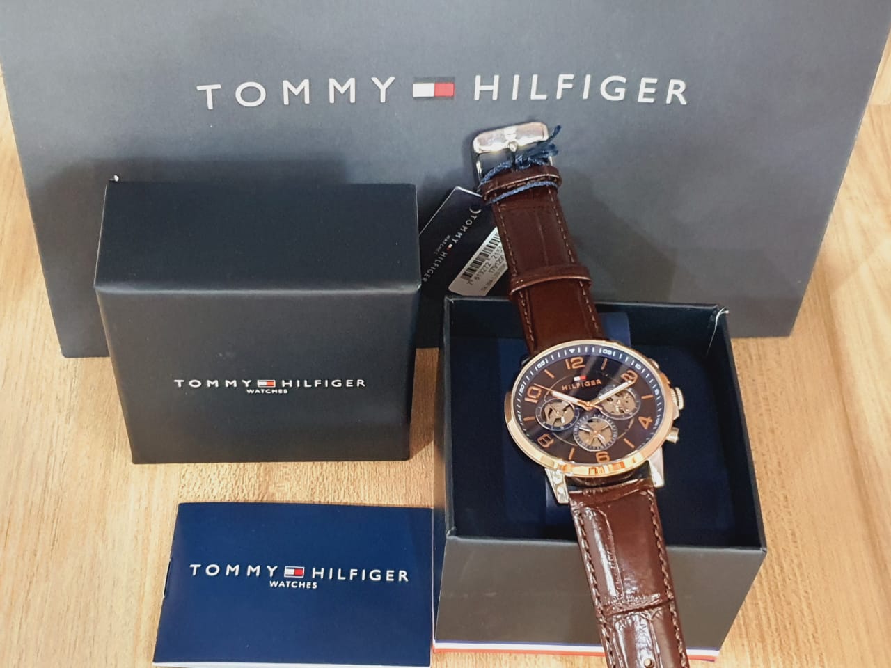 Tommy Hilfiger Keagan Chronograph Blue Dial Brown Leather Strap Watch for Men - 1791290