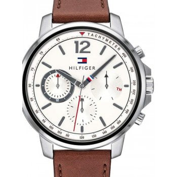 Tommy Hilfiger Landon Chronograph Quartz White Dial Brown Leather Strap Watch for Men - 1791531