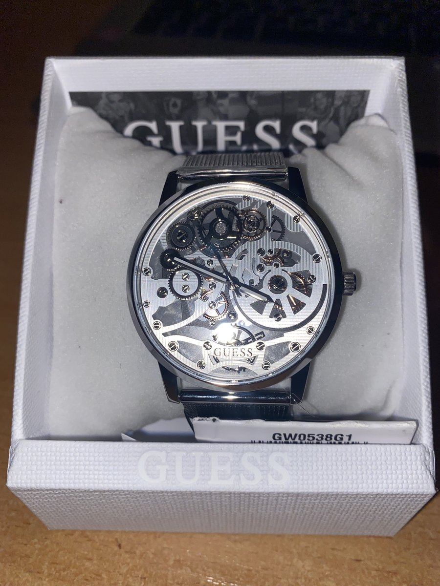 Guess Gadget Silver Dial Silver Mesh Bracelet Watch for Men - GW0538G1