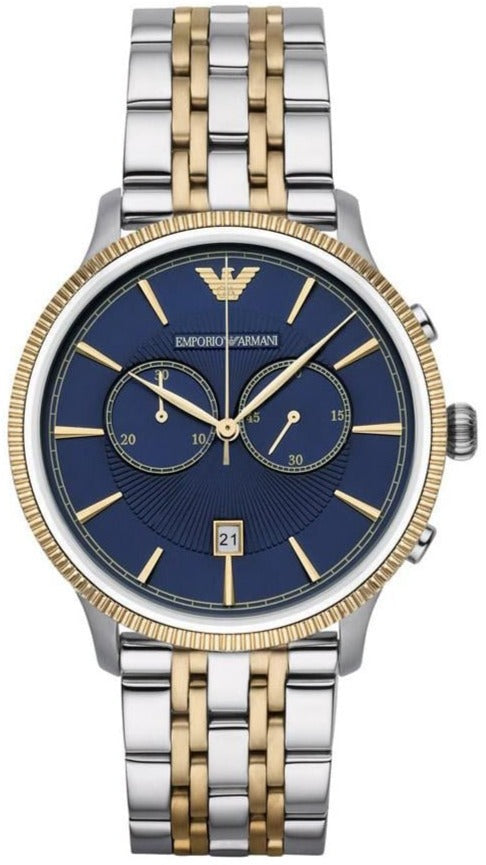 Emporio Armani Classic Blue Dial Two Tone Stainless Steel Watch For Men - AR1847
