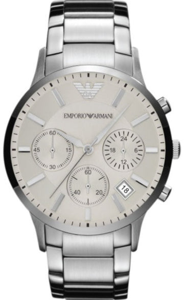 Emporio Armani Renato Chronograph Cream Dial Silver Steel Strap Watch For Men - AR2458