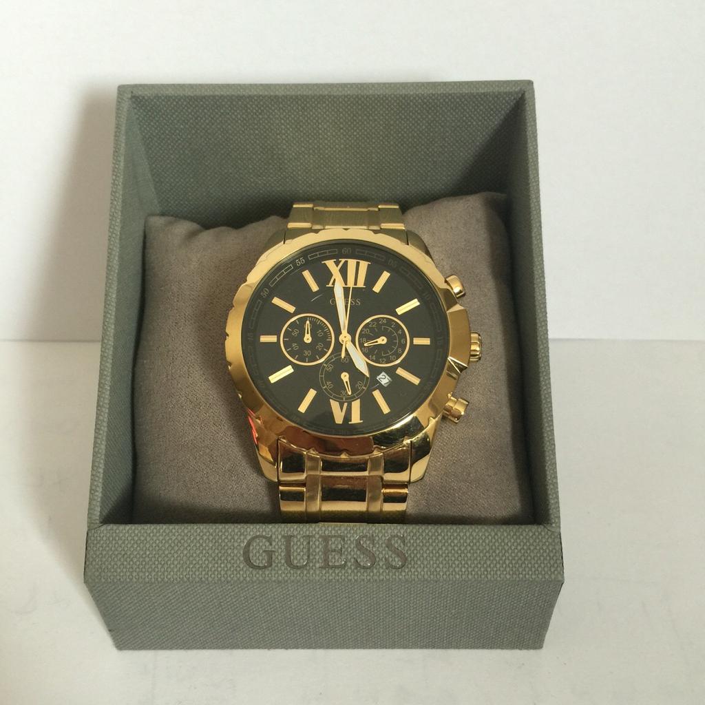 Guess Optic Multifunction Black Dial Gold Steel Strap Watch for Men - W0193G1