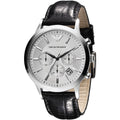 Emporio Armani Classic Chronograph Silver Dial Black Leather Strap Watch For Men - AR2432