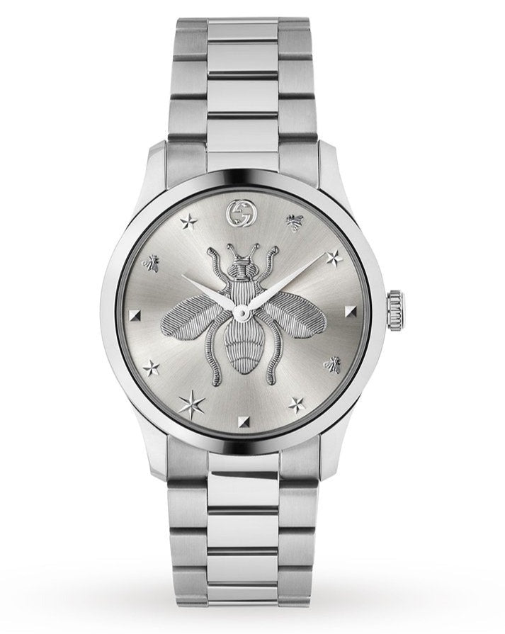 Gucci G Timeless Bee Motif Silver Dial Silver Steel Strap Watch For Women - YA1264126