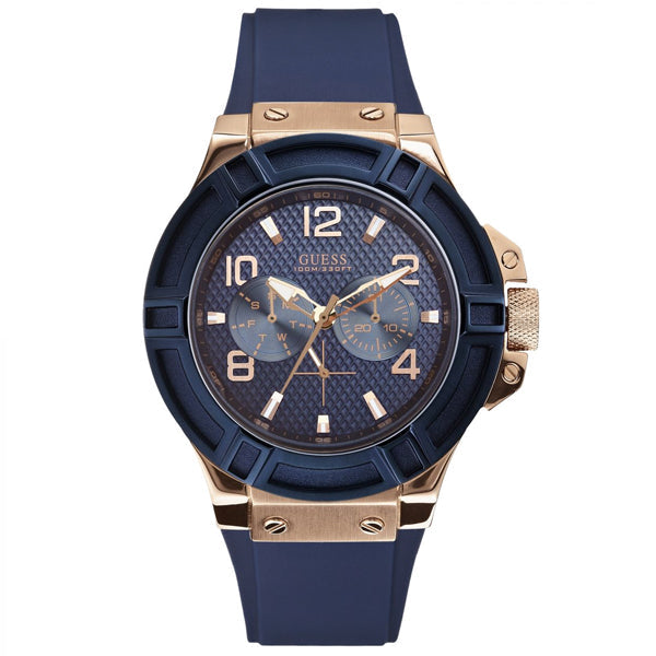 Guess Rigor Blue & Gold Dial Blue Silicone Strap Watch For Men - W0247G3