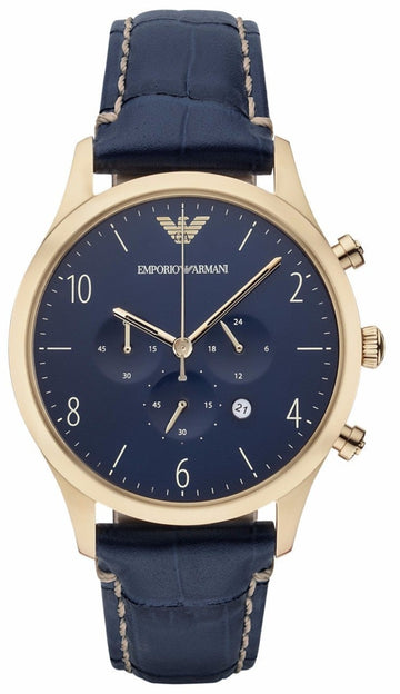 Emporio Armani Chronograph Blue Dial Blue Leather Strap Watch For Men - AR1862