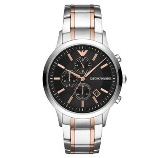 Emporio Armani Chronograph Black Dial Two Tone Steel Strap Watch For Men - AR11165