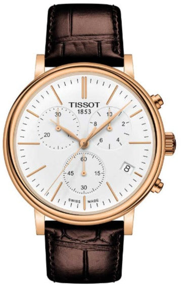 Tissot Carson Chronograph Premium Brown Leather Strap Watch For Men - T122.417.36.011.00