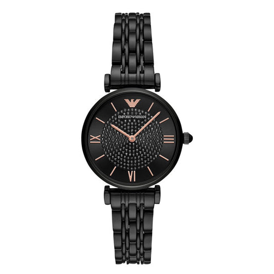 Emporio Armani Gianni T Bar All Black Diamond Dial Watch For Women - AR11245