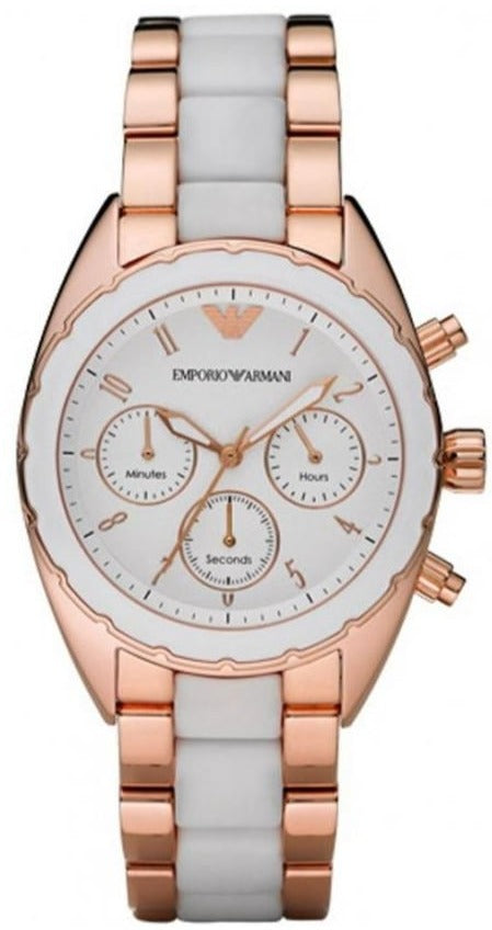 Emporio Armani Sportivo White Dial Rose Gold & White Stainless Steel Watch For Women - AR5942