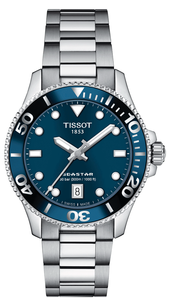 Tissot Seastar 1000 Blue Dial Silver Steel Strap Watch For Women - T120.210.11.041.00