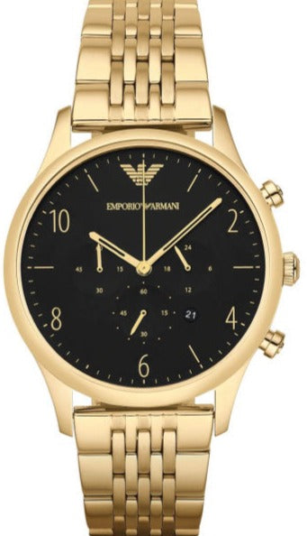 Emporio Armani Classic Chronograph Black Dial Gold Steel Strap Watch For Men - AR1893