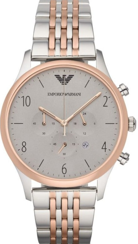 Emporio Armani Beta Chronograph Grey Dial Two Tone Steel Strap Watch For Men - AR1864