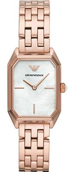 Emporio Armani Giola Mother of Pearl White Dial Rose Gold Steel Strap Watch For Women - AR11147