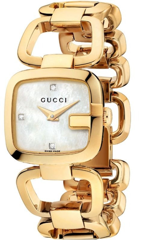 Gucci G Gucci Diamonds White Dial Rose Gold Steel Bracelet Watch For Women - YA125513