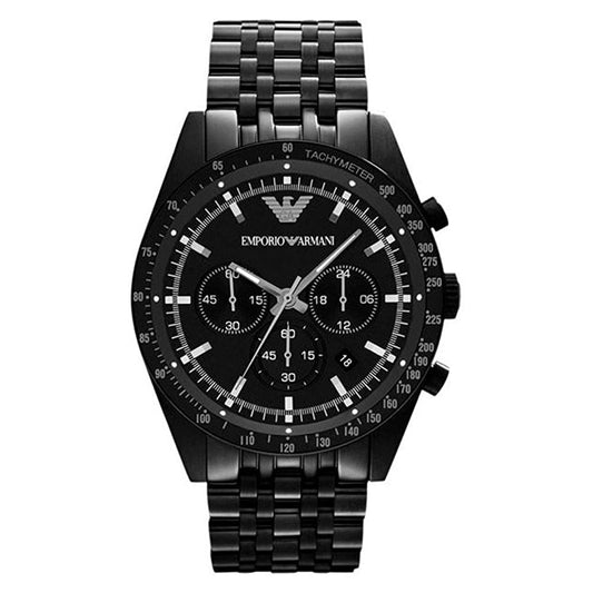 Emporio Armani Tazio Chronograph Black Dial Black Steel Strap Watch For Men - AR5989