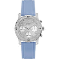 Guess Confetti Crystal  Silver Dial Turquoise Rubber Brand Watch For Women - W1098L3