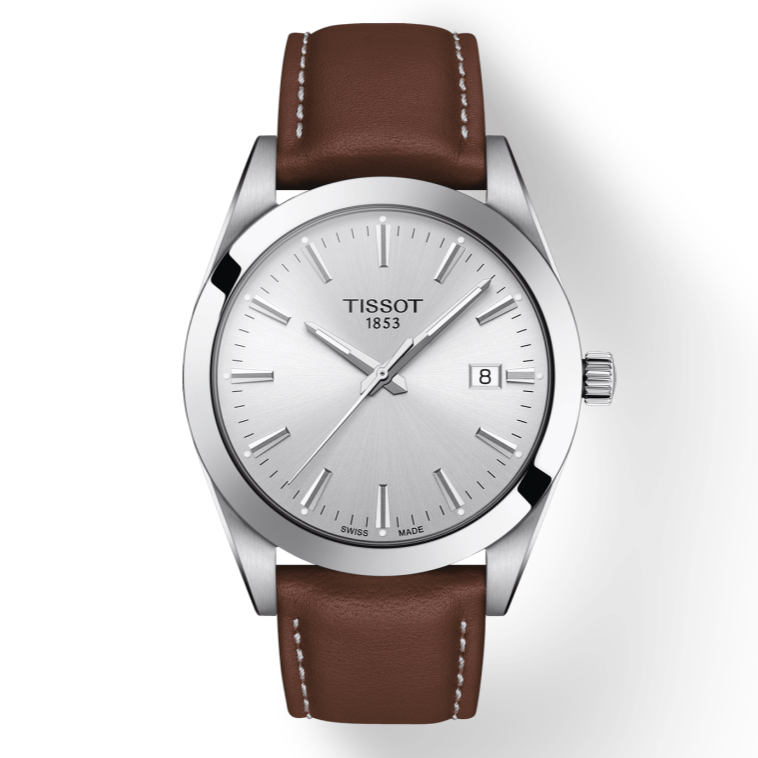 Tissot Gentleman Silver Dial Brown Leather Strap Watch For Men - T127.410.16.031.00