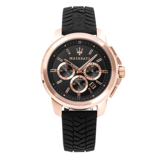 Maserati Successo 44mm Black Rose Gold Dial Black Rubber Strap Watch For Men - R8871621012