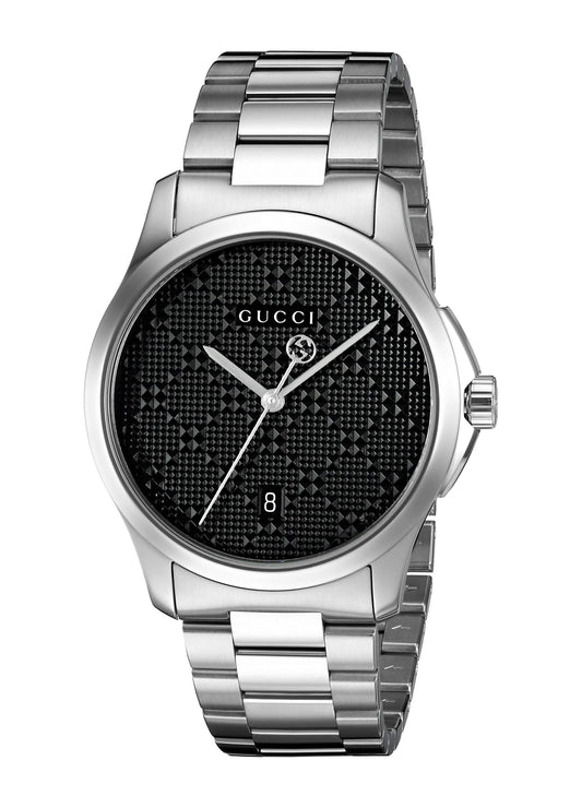 Gucci G Timeless Quartz Black Dial Silver Steel Strap Watch For Men - YA126460