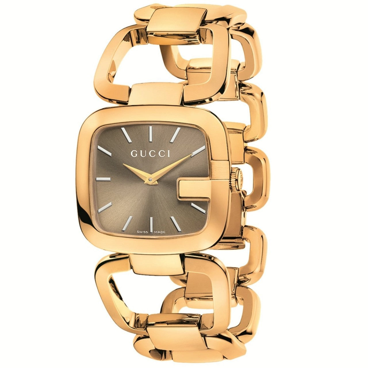 Gucci G Gucci 125 Sunbrushed Brown Dial Rose Gold Steel Strap Watch For Women - YA125511