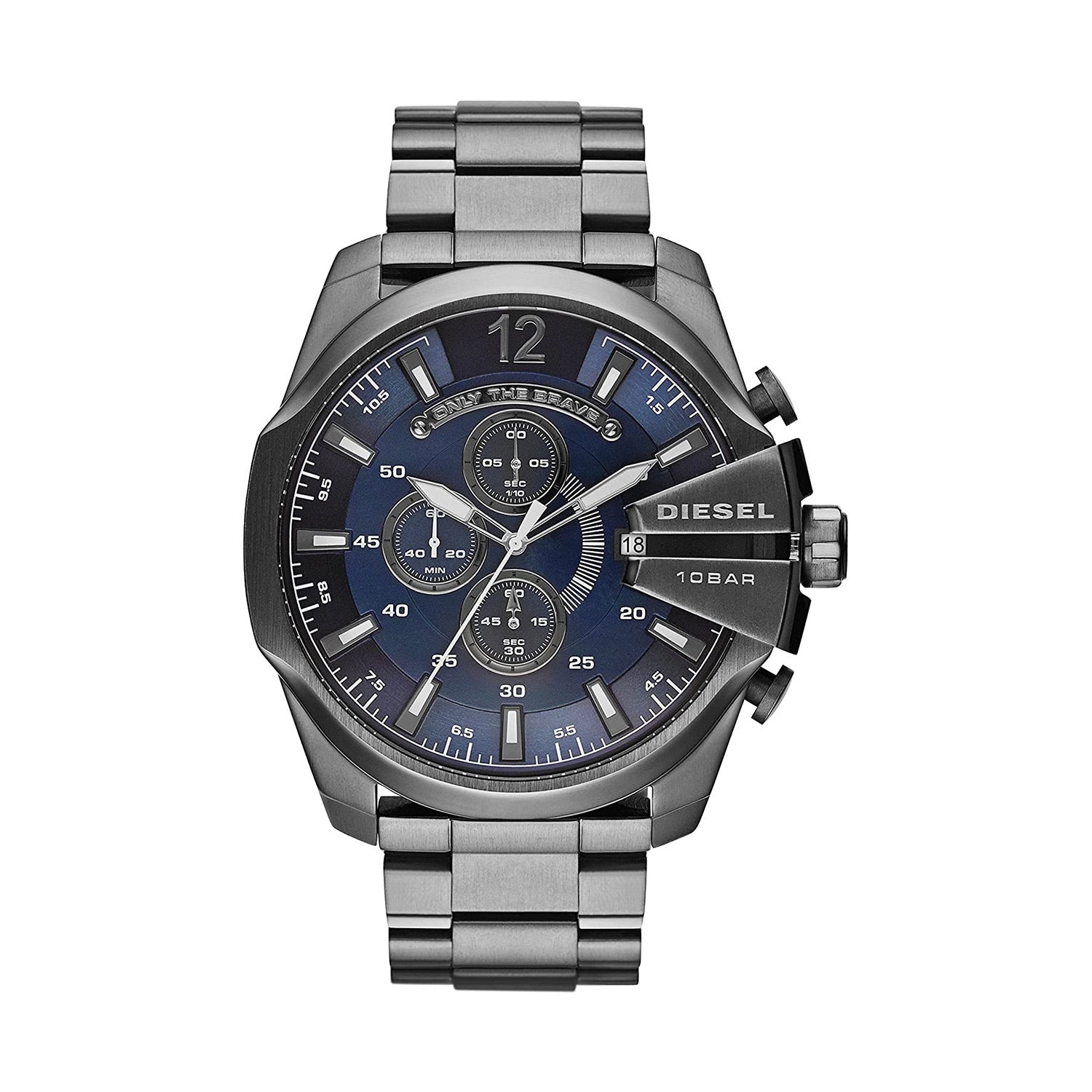 Diesel Mega Chief Chronograph Blue Dial Black Stainless Steel Watch For Men - DZ4329