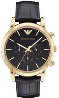 Emporio Armani Luigi Chronograph Black Dial Black Leather Strap Watch For Men - AR1917