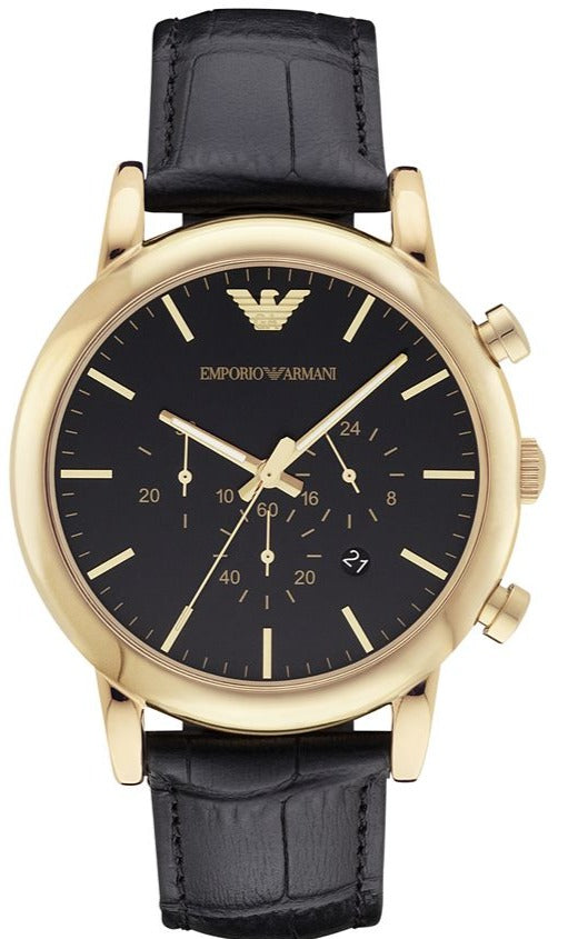 Emporio Armani Luigi Chronograph Black Dial Black Leather Strap Watch For Men - AR1917