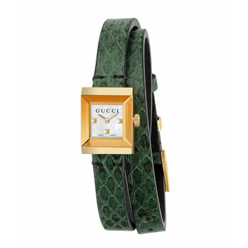 Gucci G Frame Double Green Leather Wristband Watch For Women - YA128525