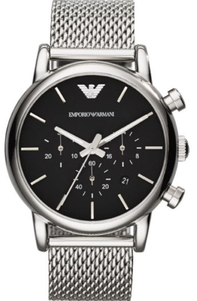 Emporio Armani Luigi Chronograph Black Dial Silver Mesh Bracelet Watch For Men - AR1811