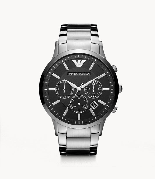 Emporio Armani Sportivo Chronograph Black Dial Silver Stainless Steel Watch For Men - AR2460