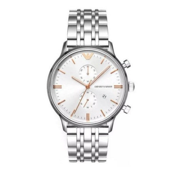 Emporio Armani Gianni Chonograph Silver Dial Silver Steel Strap Watch For Men - AR1933