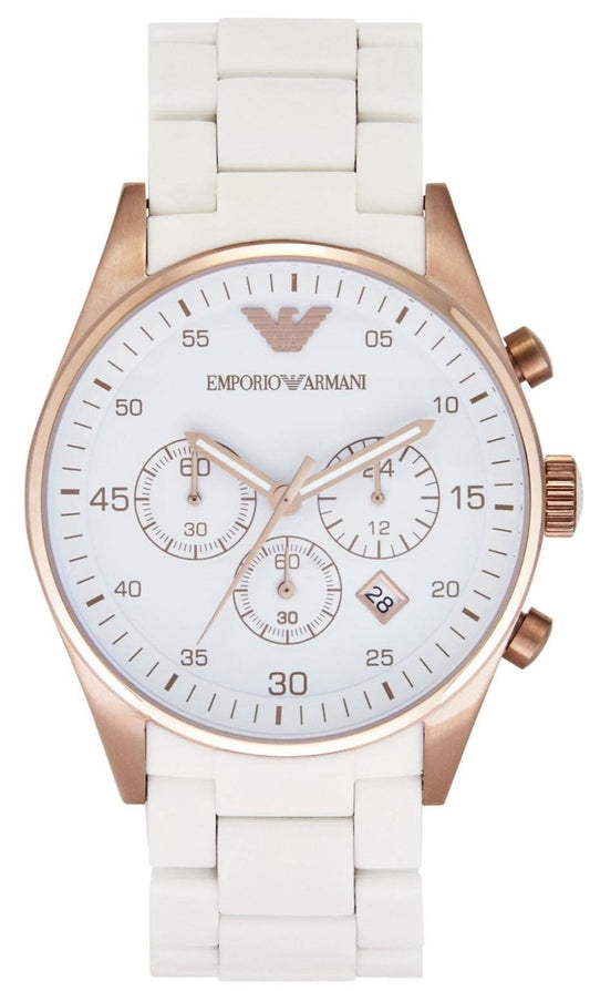 Emporio Armani Sportivo White Dial White Rubber Strap Watch For Men - AR5919